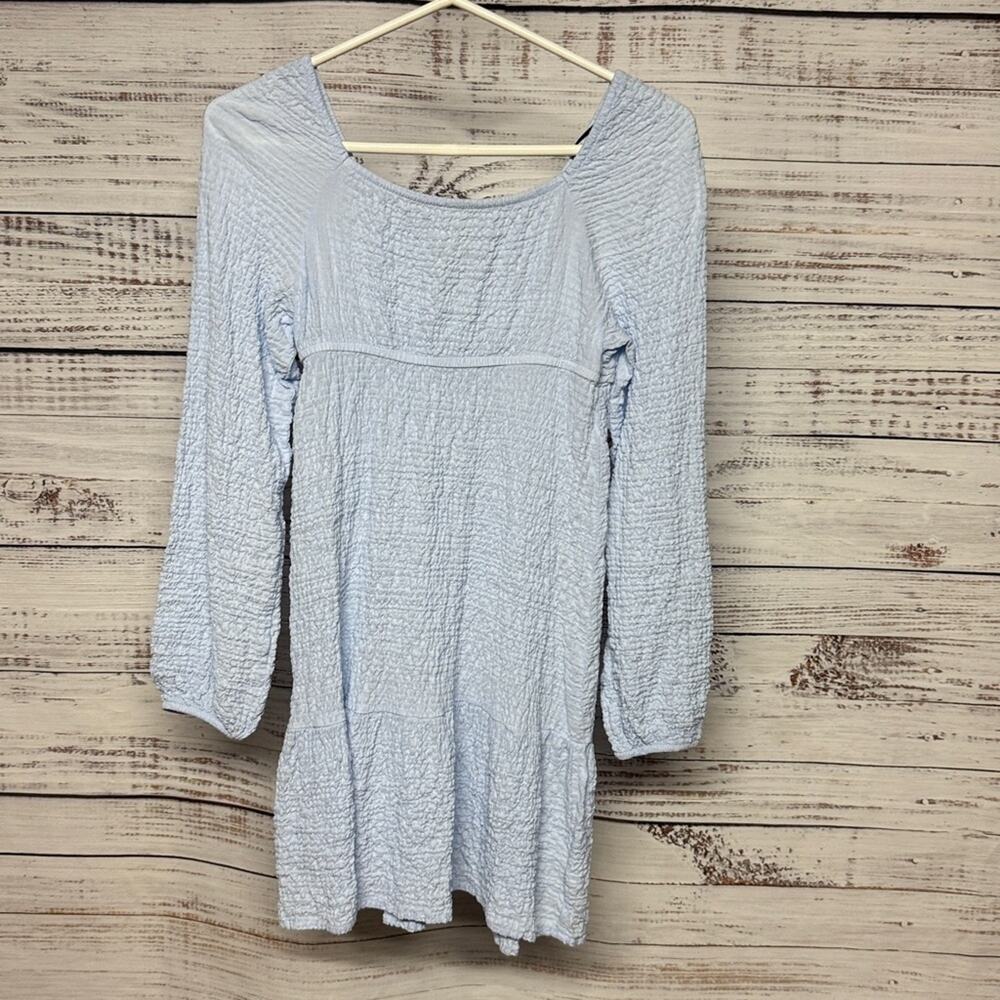 H&M Light Blue Textured Long Sleeve Babydoll Dress Long Sleeves Girls 16